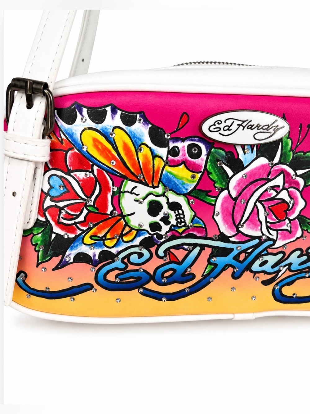Ed Hardy Pink and White Skull Butterfly Satchel - NWT - Picture 5 of 6